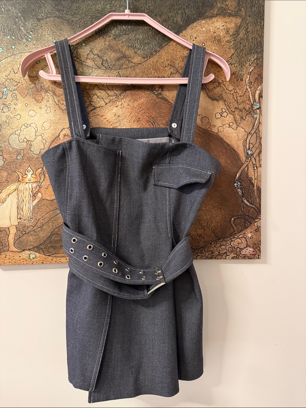 Dark Grey Adjustable Belt Strap Top & Shorts Two Piece Set